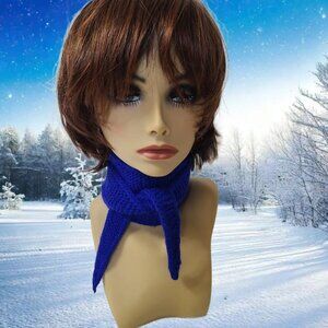 Sophie Scarf Skinny Tapered Kerchief Neck Scarf Delicate Wool Blend Royal Blue